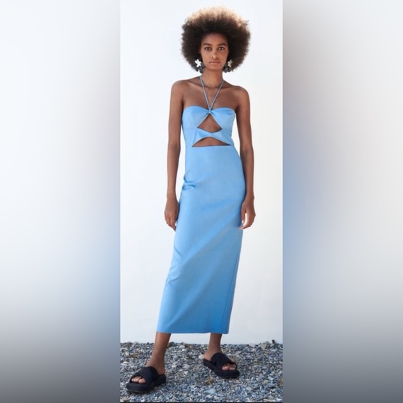 Zara Dresses & Skirts - Zara Cutout Midi Dress Blue - Size Medium